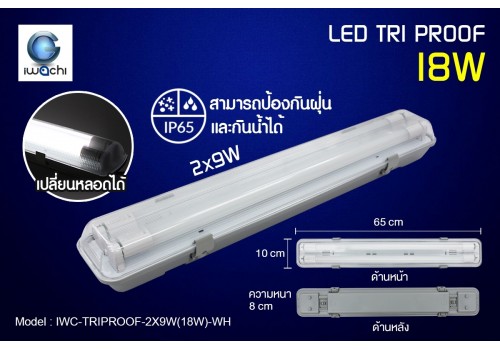 ชุดโคมไฟกันฝุ่น IWACHI-TRIPROOF-2X9W(18W)-WH แสงขาว